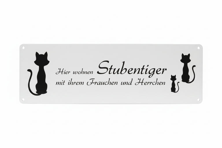 Metallschild – Hier wohnen Stubentiger mit ihrem Frauchen und Herrchen