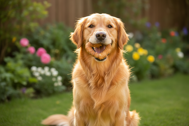 Golden Retriever kaut Kallisbest Herz im Hühnchenfleischmantel XL