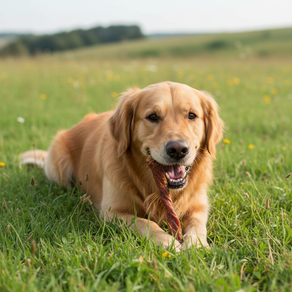 Golden Retriever frisst Pferdemagen