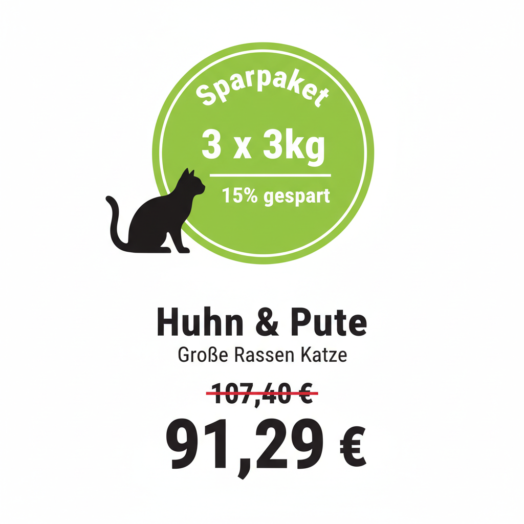 Sparpaket 3 x 3kg Huhn & Pute große Rassen Katzenfutter