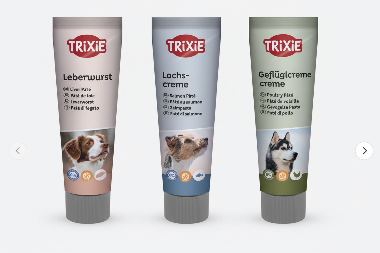 Trixie Snack Paste alle 3 Sorten: Leberwurst, Lachscreme, Geflügelcreme