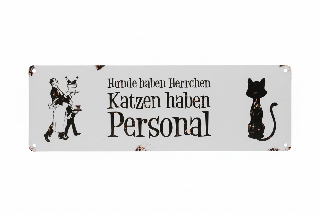 Metallschild – Hunde haben Herrchen, Katzen haben Personal