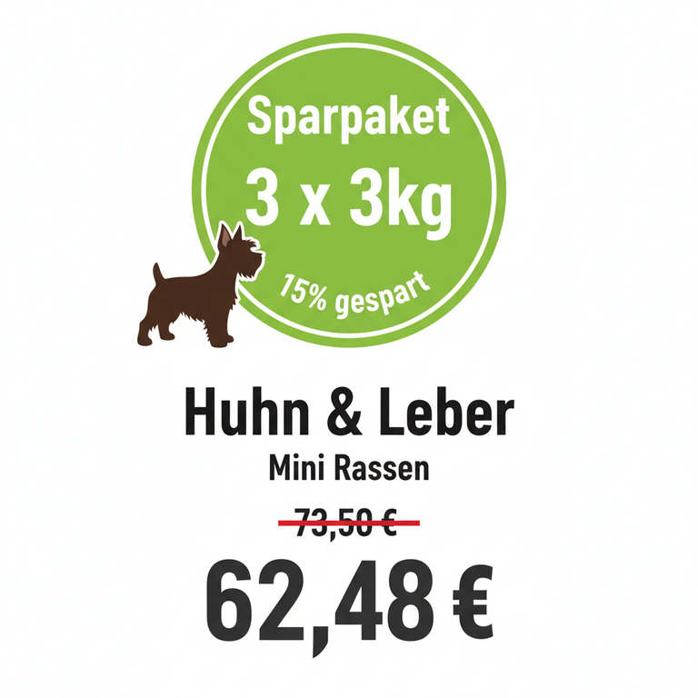 Sparpaket 3 x 3kg Huhn & Leber Mini Rassen