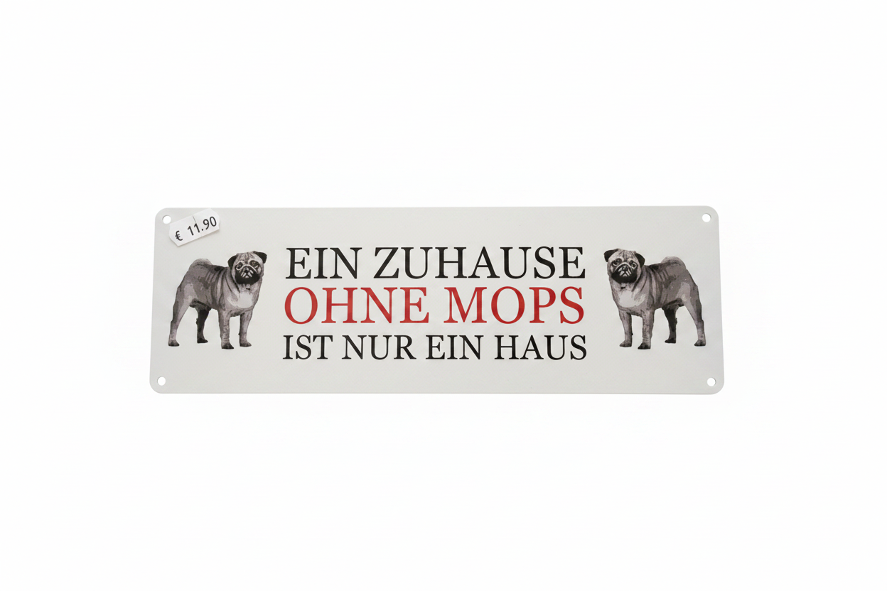 Metallschild – Ein Zuhause ohne Mops ist nur ein Haus