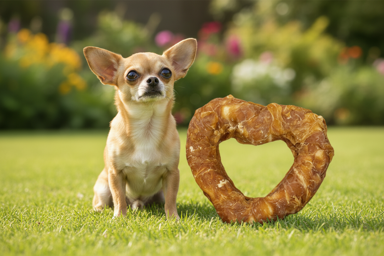 Chihuahua schaut auf riesiges Kallisbest Herz XL – lustige Darstellung