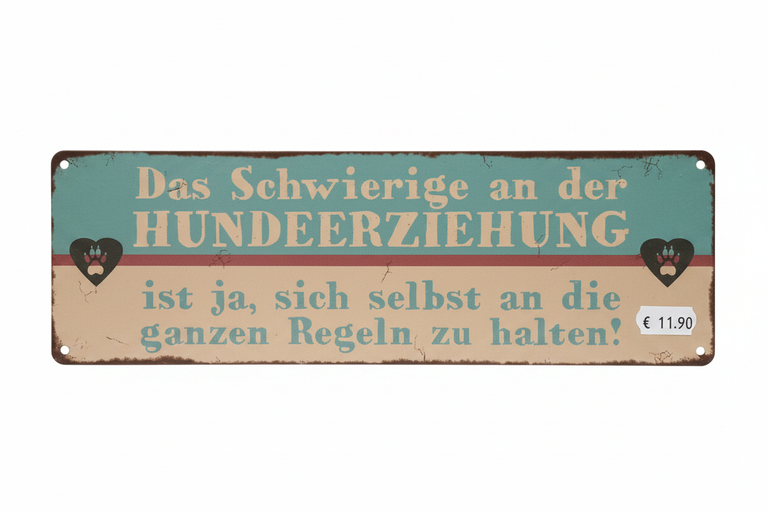 Metallschild – Das Schwierige an der Hundeerziehung ist ja, sich selbst an die ganzen Regeln zu halten!