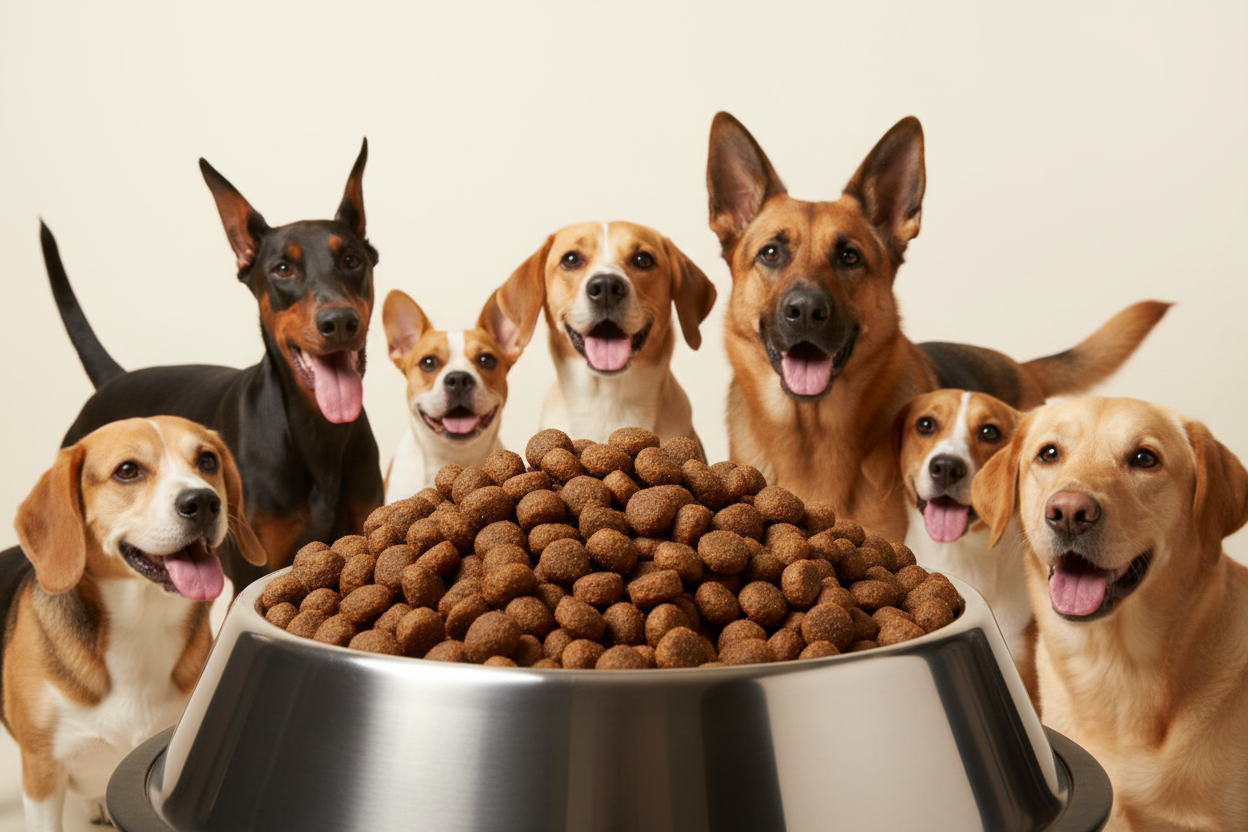 Ente mit Kartoffel mittlere Kroketten – Napf mit Dackel, Franz. Bulldogge, Beagle, Corgi, Schäferhund