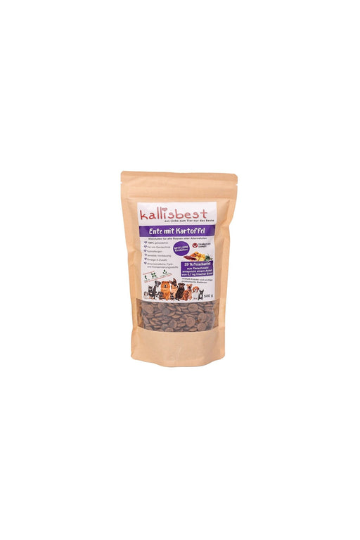 Trockenfutter für Hunde von kallisbest, Ente mit Kartoffel in mittleren Kroketten, 500g Packung.