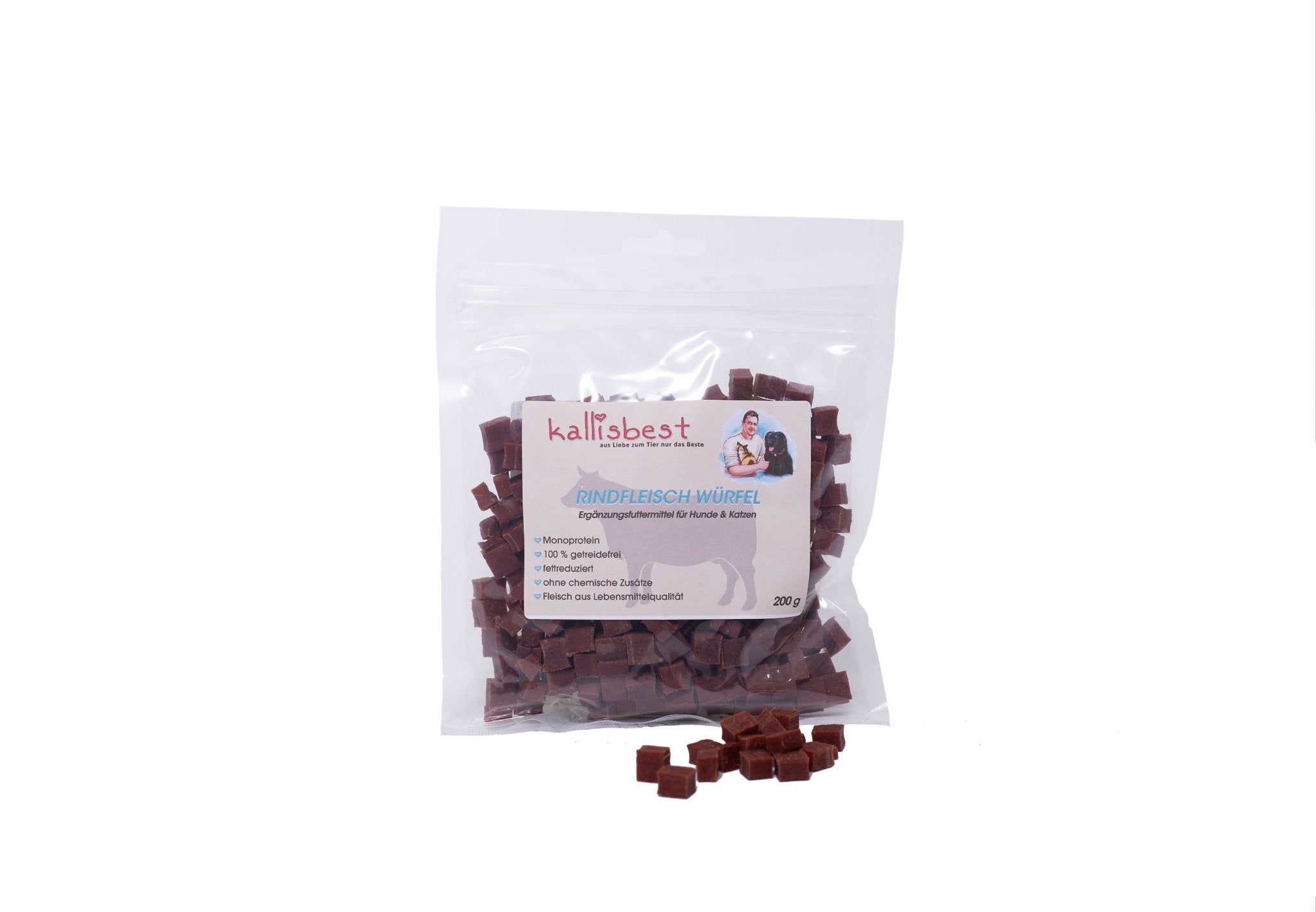 Rindfleischwürfel Maxipack von Kallisbest für Hunde und Katzen, getreidefreier Snack in einer praktischen Verpackung.