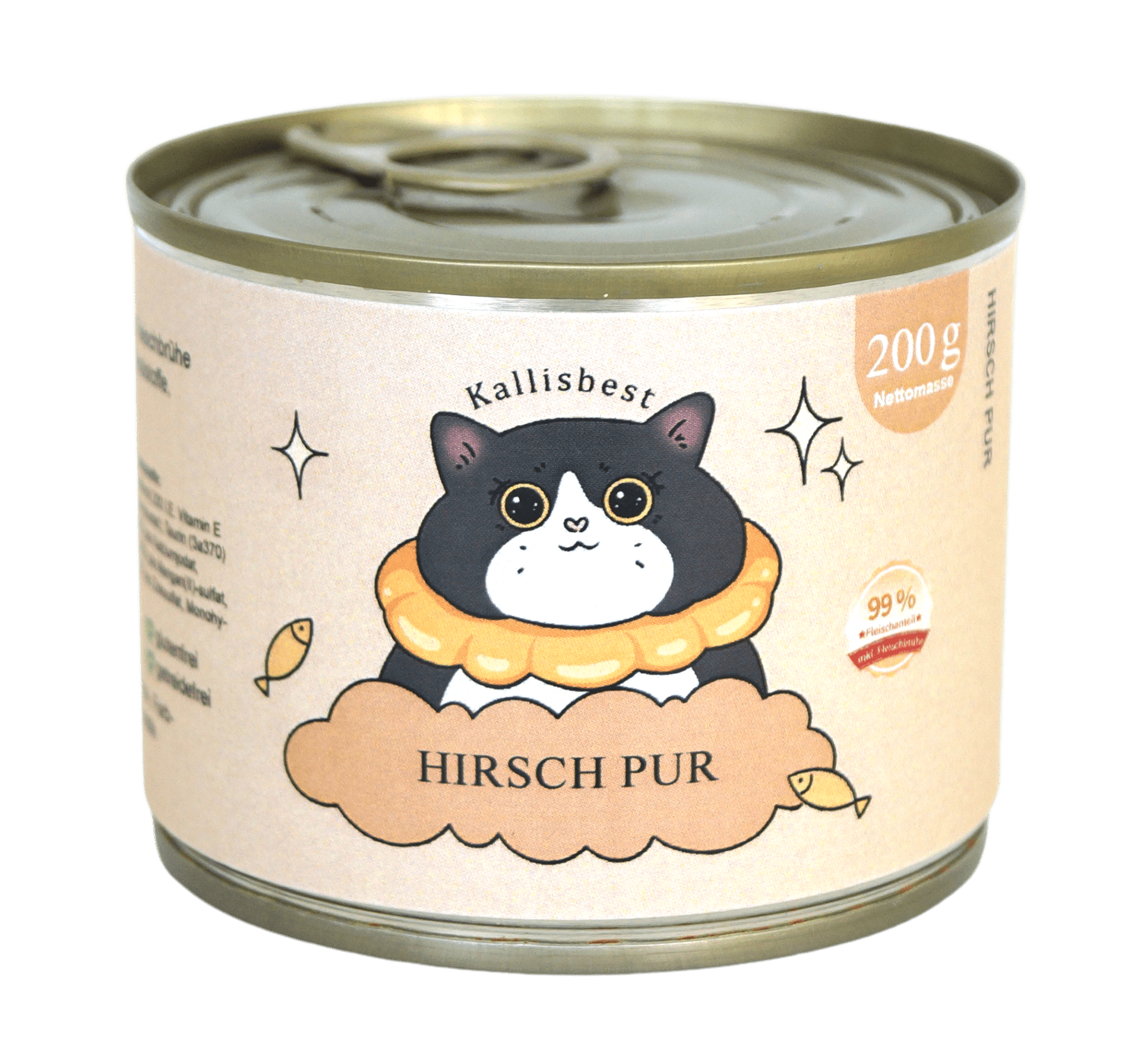 Hirsch pur 200g wet cat food by Kallisbest Neu in a pouch, featuring a rich, meaty texture for feline enjoyment.