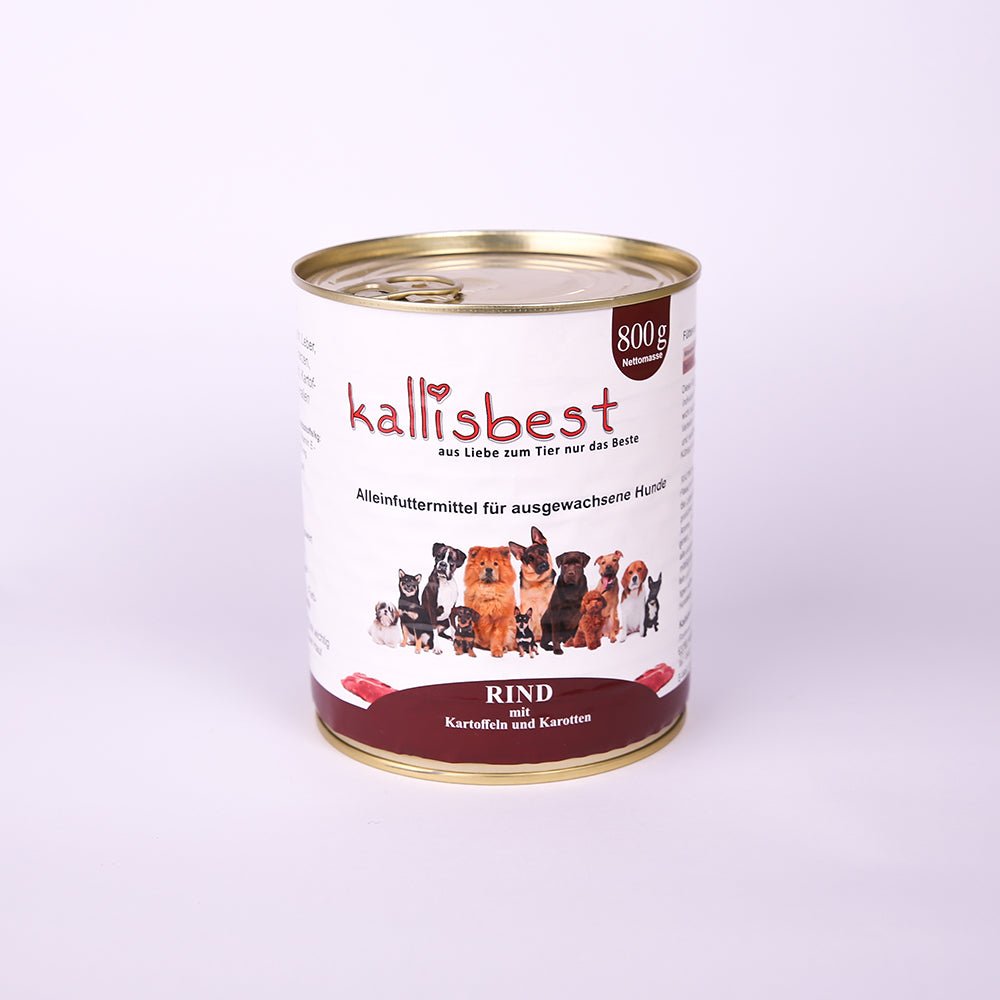 Rind mit Gemüse Nassfutter für Hunde von kallisbest in einer appetitlichen Schüssel, frisch und nahrhaft.