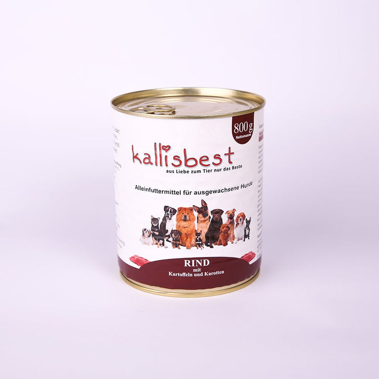 Rind mit Gemüse Nassfutter für Hunde von kallisbest in einer appetitlichen Schüssel, frisch und nahrhaft.