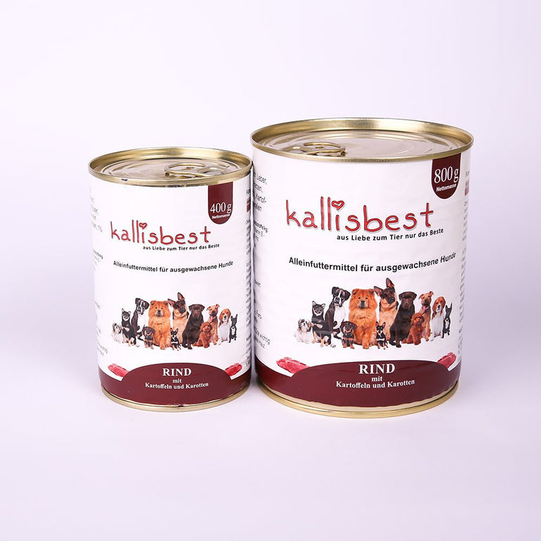 Rind mit Gemüse Nassfutter für Hunde von kallisbest in einer appetitlich angerichteten Schüssel.