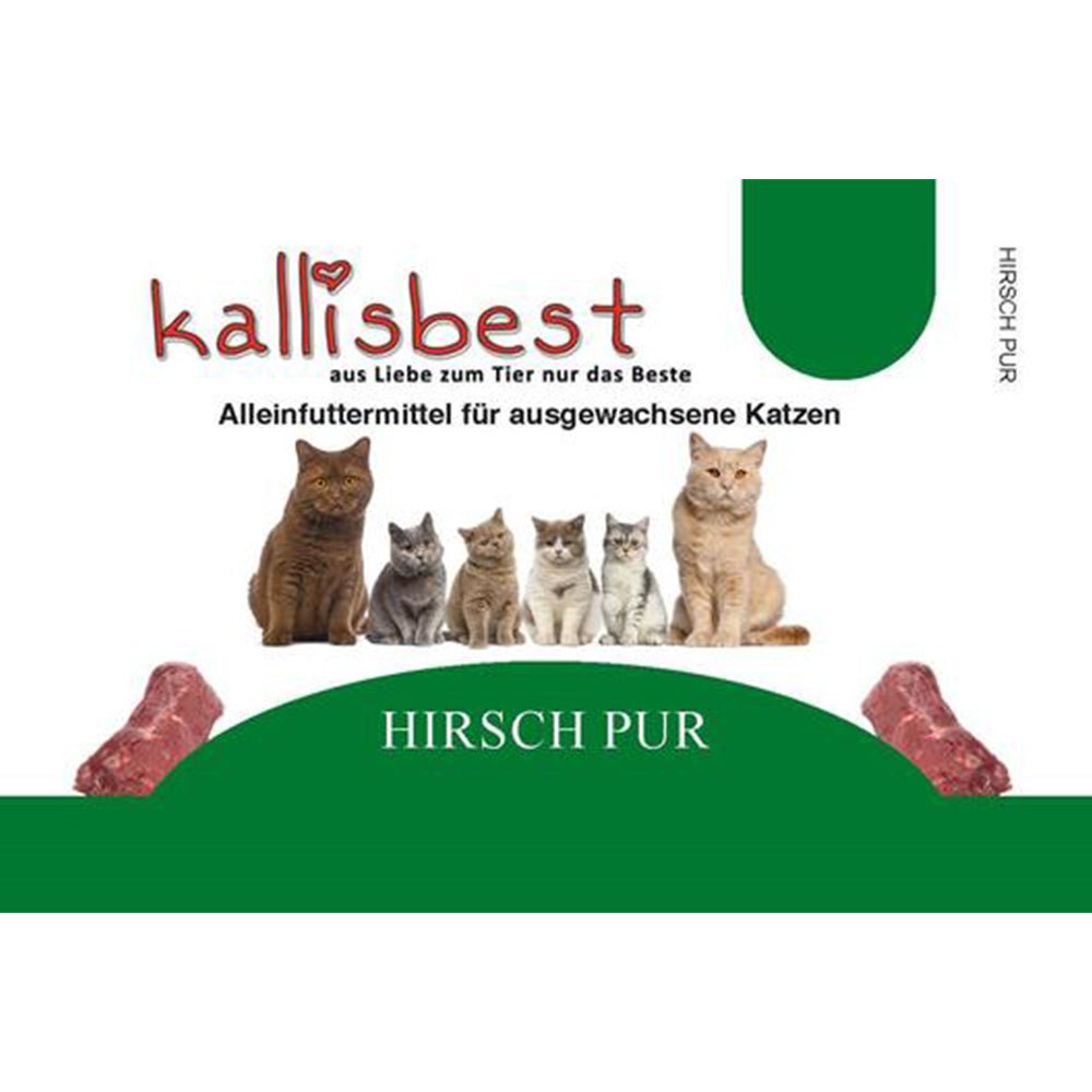 Hirsch pur 200g and 400g cat wet food by Kallisbest Neu in packaging with a rich, appetizing texture.